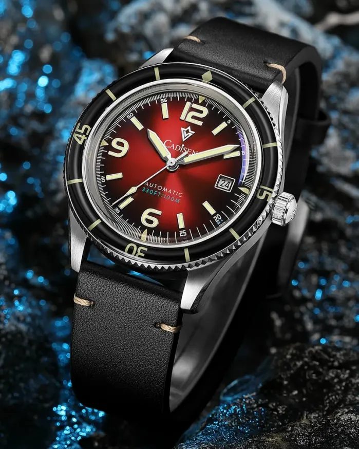 Reloj CADISEN 2026 para hombre, relojes de pulsera mecánicos, movimiento MIYOTA 8215, correa de cuero genuino, relojes rojos luminosos resistentes al agua para hombre 1