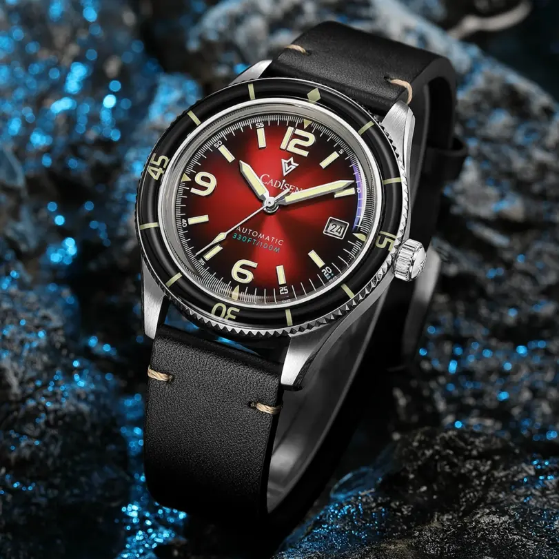 Reloj CADISEN 2026 para hombre, relojes de pulsera mecánicos, movimiento MIYOTA 8215, correa de cuero genuino, relojes rojos luminosos resistentes al agua para hombre 1