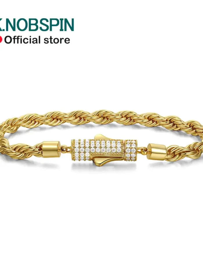 KNOBSPIN D VVS1 pulsera de cuerda de moissanita 4mm cadena de plata sólida 925 pulseras de cuerda con cierre helado de Hip Hop para mujer y hombre 1