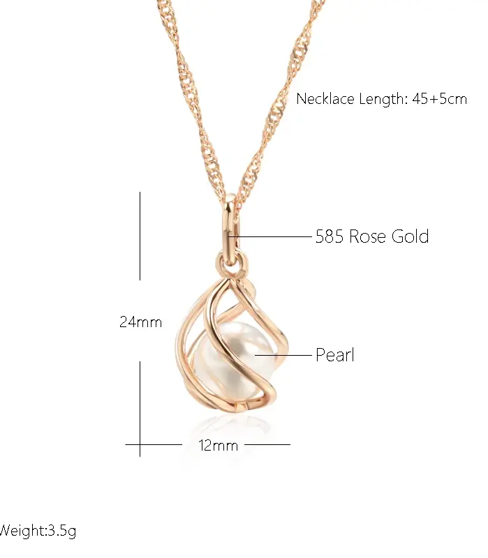 Kinel-collar con colgante de oro rosa 585 de lujo para mujer, joyería de boda nupcial con perlas huecas geométricas únicas, regalo de uso diario 2