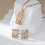 Kinel-collar con colgante ancho cuadrado único para mujer, moda 585, Color oro rosa con circonita Natural, joyería Retro étnica para novia 5