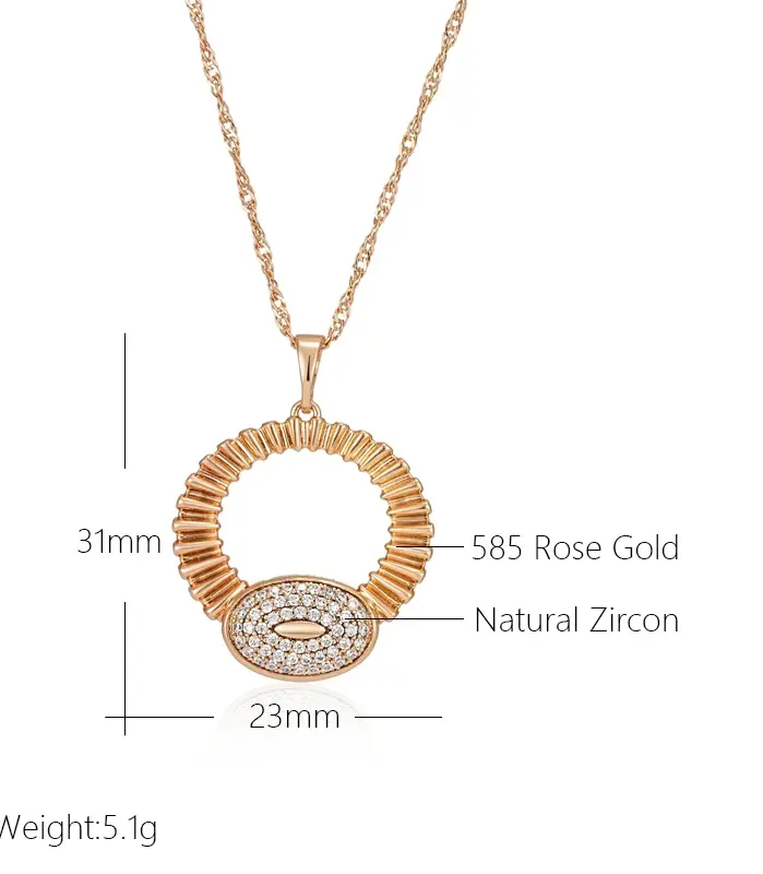 Kinel-collar con colgante grande de circonita Natural brillante para mujer, Color oro rosa 585, accesorios finos diarios, joyería 2