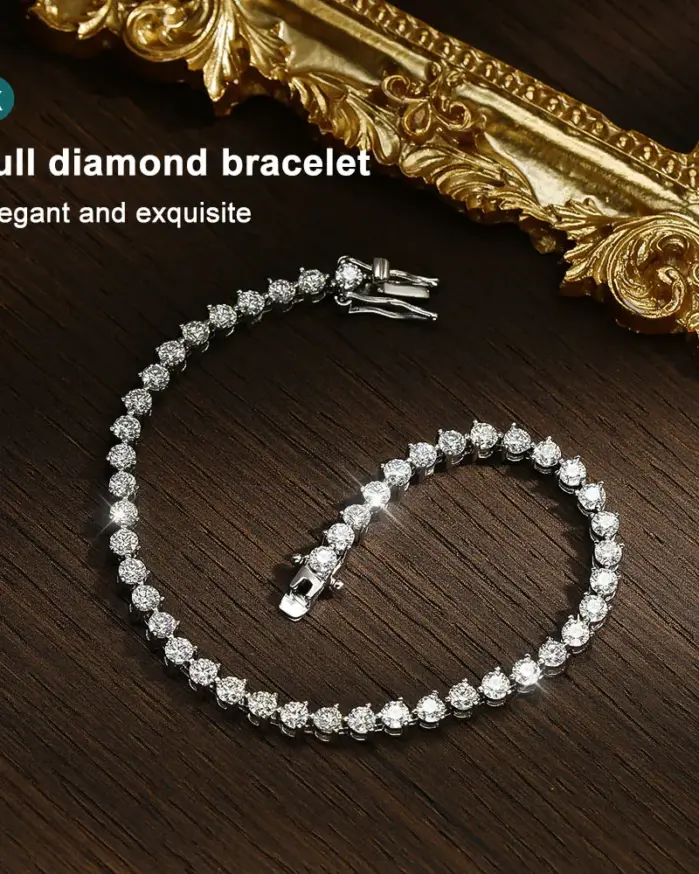 KNOBSPIN Pulsera de tenis de moissanita de 3 mm, color D, con engaste de 3 puntas, moderna, para mujer y hombre, joyería fina certificada GRA, pulsera de plata s925 2
