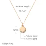 Kinel-collares con colgante de moneda redonda para mujer, Color oro rosa 585, circonita Natural Simple, colgante brillante, joyería fina para fiesta 2