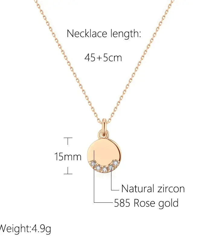 Kinel-collares con colgante de moneda redonda para mujer, Color oro rosa 585, circonita Natural Simple, colgante brillante, joyería fina para fiesta 2