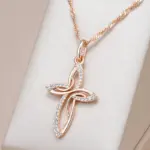 Kinel-collar con colgante de cruz de Color oro rosa 585, lujo, para mujeres y hombres, Iglesia Ortodoxa, Jesús, abalorio brillante, joyería fina diaria 1