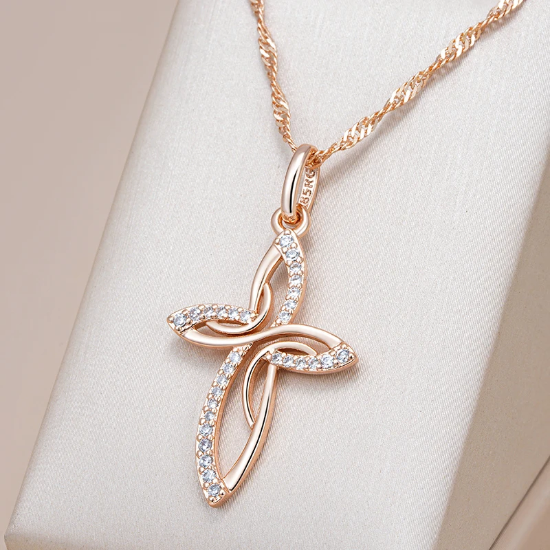 Kinel-collar con colgante de cruz de Color oro rosa 585, lujo, para mujeres y hombres, Iglesia Ortodoxa, Jesús, abalorio brillante, joyería fina diaria 1 Kinel-collar con colgante de cruz de Color oro rosa 585, lujo, para mujeres y hombres, Iglesia Ortodoxa, Jesús, abalorio brillante, joyería fina diaria 1