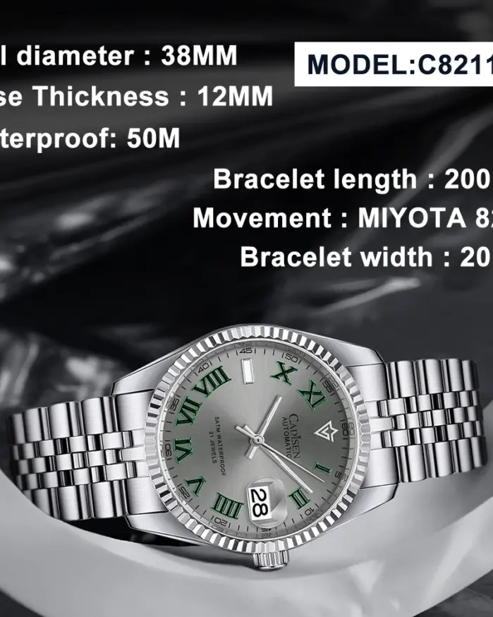 NUEVO Reloj Mecánico Automático para Hombre CADISEN 2027 de 38MM, Reloj de Lujo Resistente al Agua de Acero Inoxidable con Movimiento MIYOTA 8215 2
