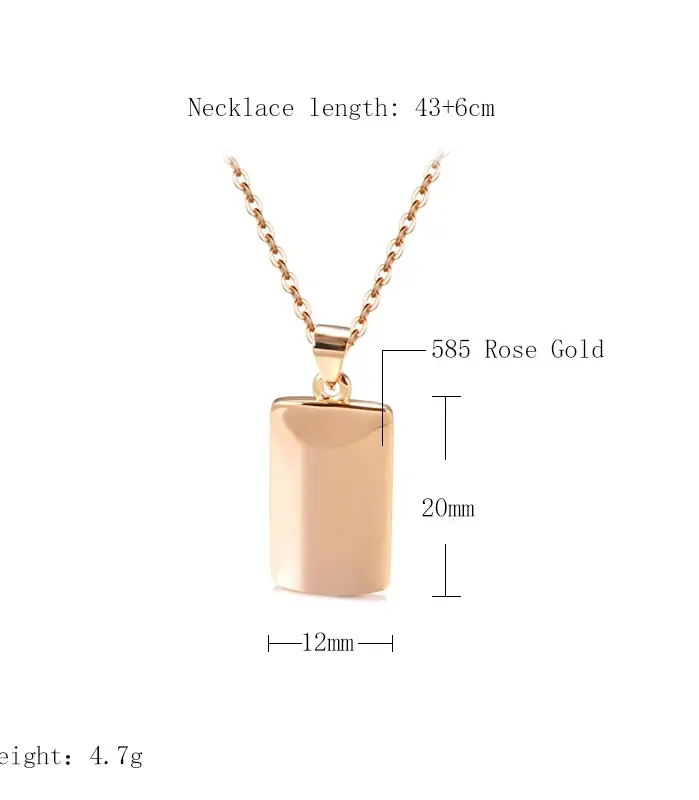 Kinel-collar con colgante brillante para mujer, colgante cuadrado Simple de Color oro rosa 585, joyería fina diaria de alta calidad 2