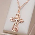 Kinel-collar con colgante de Cruz de la Iglesia Ortodoxa para hombre y mujer, joyería étnica fina diaria, Color oro rosa y plata 585 1