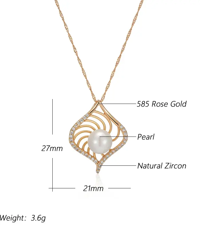 Kinel-collar con colgante de oro rosa para mujer, Perla geométrica única, accesorios de circón Natural, joyería nupcial diaria, 585 2