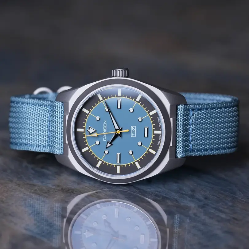 Reloj de Pulsera Mecánico Automático CADISEN 2027 de Acero Titanio con Correa de Lona, Movimiento Japonés MIYOTA 8215, Resistente al Agua 100M, TI-7 Autodyne para Hombre 4
