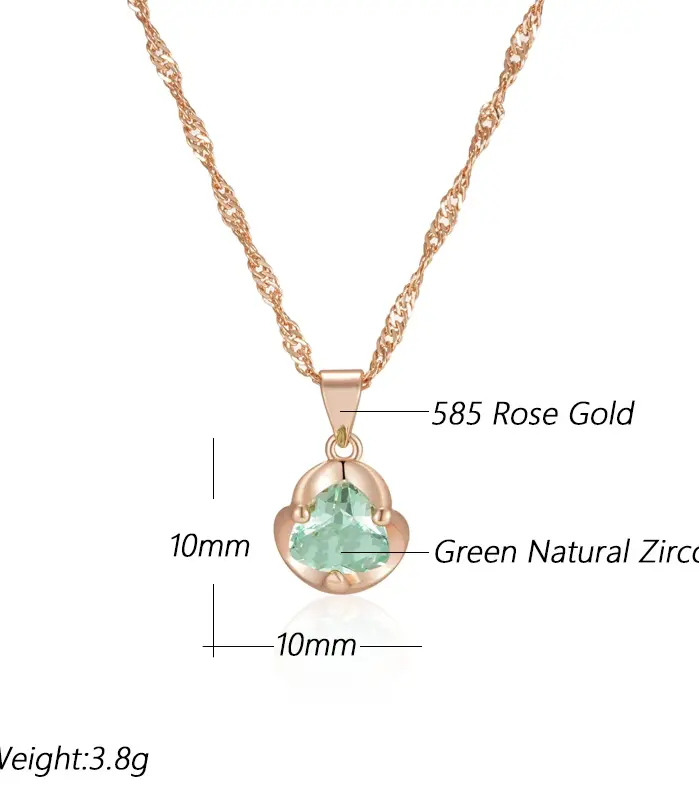 Kinel-collar con colgante nupcial de circón Natural verde romántico, Simple, de lujo, Color oro rosa 585, joyería fina diaria, regalo para mujer 2