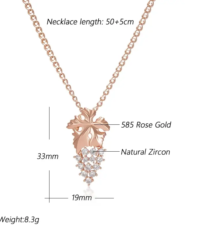 Kienl-collar con colgante grande de circonita Natural brillante para mujer, colgante de uva de cristal de Color oro rosa 585, joyería Vintage diaria 2