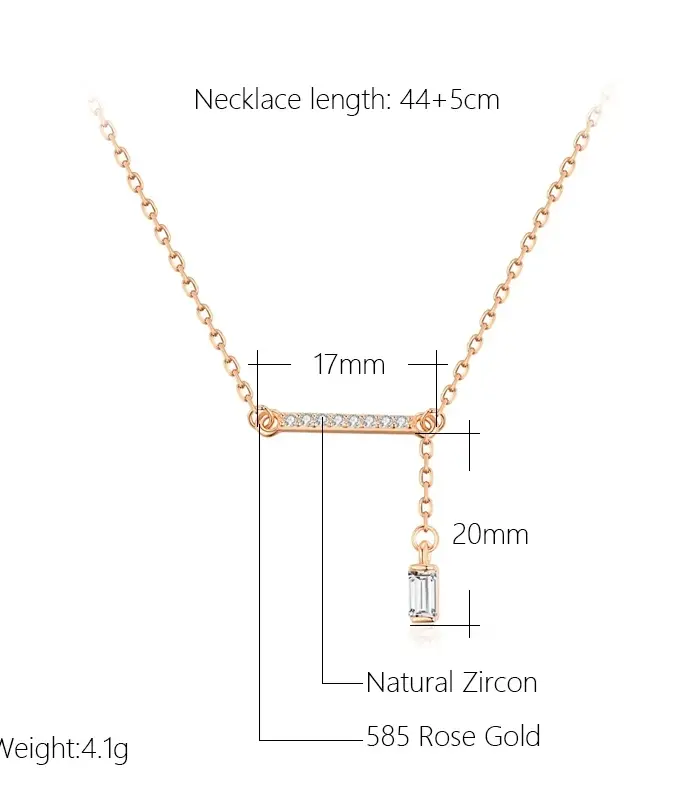 Kinel-collar con colgante cuadrado de circón Natural para mujer, joyería fina diaria de alta calidad, Color oro rosa, 585 2
