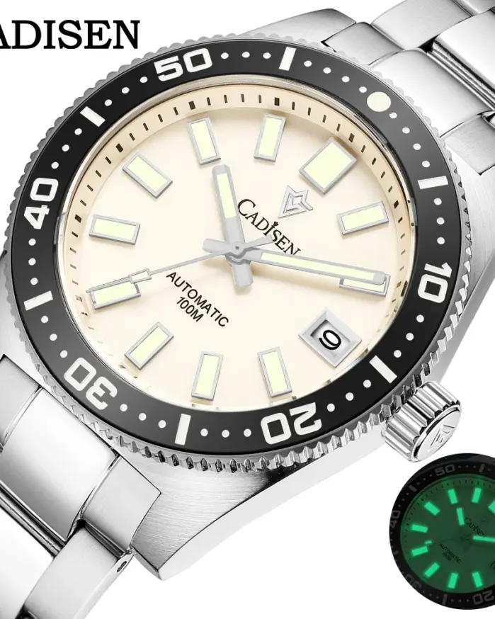 CADISEN, nuevo reloj de buceo para hombre de 38mm, reloj japonés 8215, mecánico automático, cristal de zafiro, fecha luminosa, 100M, reloj de pulsera resistente al agua para hombre 1