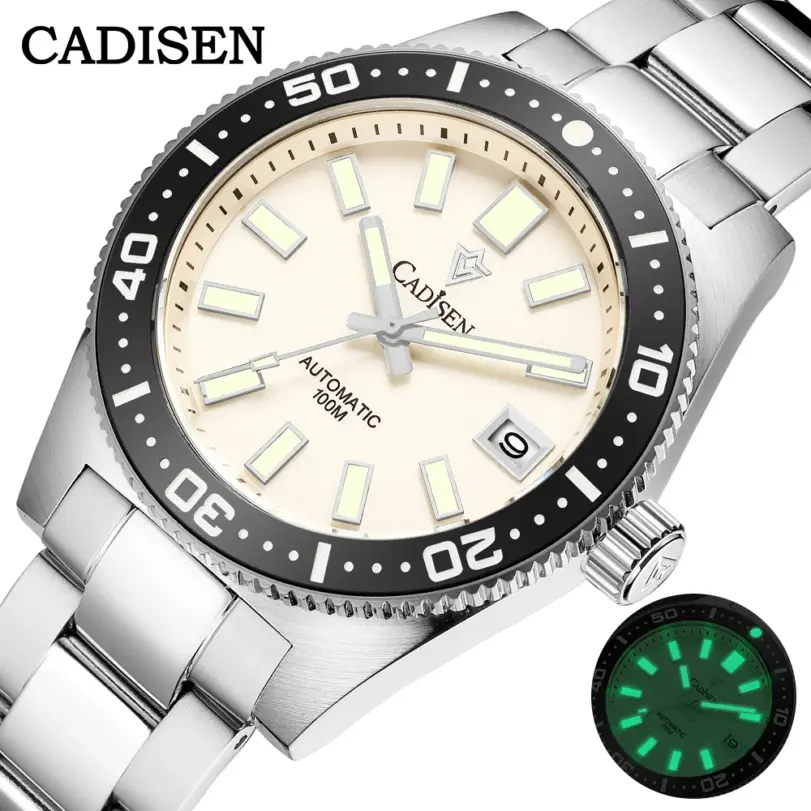 CADISEN, nuevo reloj de buceo para hombre de 38mm, reloj japonés 8215, mecánico automático, cristal de zafiro, fecha luminosa, 100M, reloj de pulsera resistente al agua para hombre 1