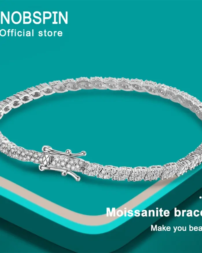 KNOBSPIN-pulseras de tenis de moissanita con certificado GRA para hombre y mujer, brazaletes de plata brillante S925 para fiesta y boda, regalos de joyería 1