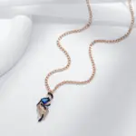 Kinel-collar con colgante de pájaro de circón Natural azul único para mujer, chapado en oro rosa y negro 585, joyería fina diaria de animales 5