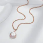 Kinel-collar con colgante de perlas geométricas para mujer, Color oro rosa 585, con circonita Natural, joyería de boda étnica bohemia 3