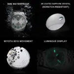 Reloj mecánico automático CADISEN de 38MM para Hombre, Reloj de lujo con cristal de zafiro AR, resistente al agua, acero inoxidable MIYOTA 8215 6