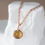 Kinel-collar con colgante de circón Natural para mujer, redondo, marrón claro, Simple, Color oro rosa 585, joyería diaria de alta calidad 3