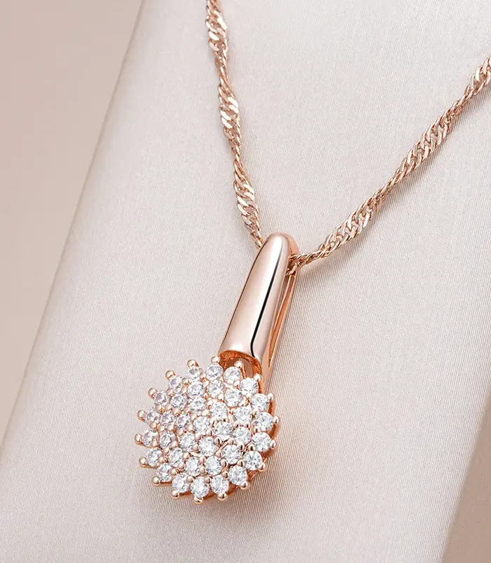 Kinel-collar con colgante de flor de cristal para mujer, Color oro rosa 585, accesorios de circonita Natural, joyería fina para uso diario 1