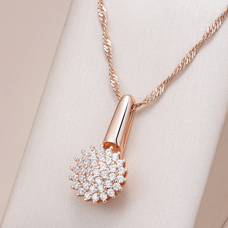 Kinel-collar con colgante de flor de cristal para mujer, Color oro rosa 585, accesorios de circonita Natural, joyería fina para uso diario 1 Kinel-collar con colgante de flor de cristal para mujer, Color oro rosa 585, accesorios de circonita Natural, joyería fina para uso diario 1