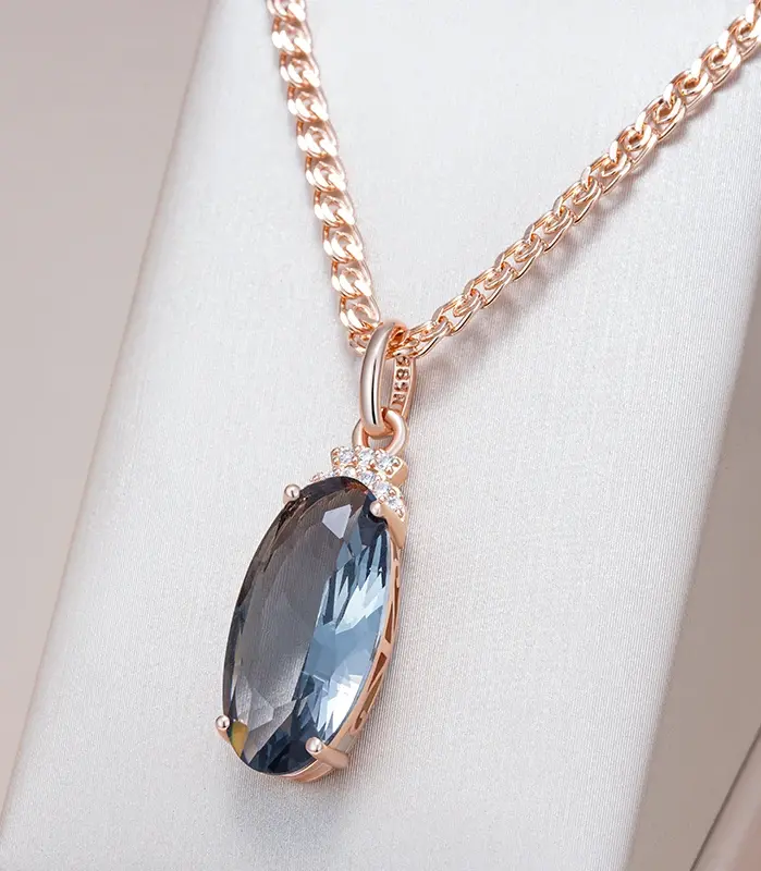 Kinel-collar con colgante ovalado grande para mujer, color gris intenso, tendencia 585, Color oro rosa con circón Natural, joyería fina diaria de alta calidad 1