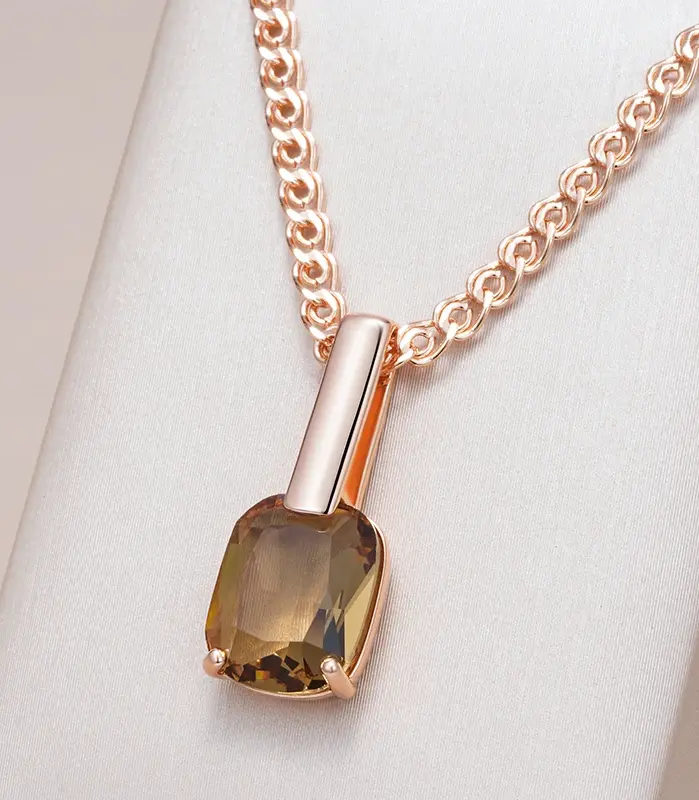 Kinel-collar con colgante de circón Natural marrón cuadrado para mujer, moda 585, Color oro rosa, joyería de boda para novia de alta calidad 1