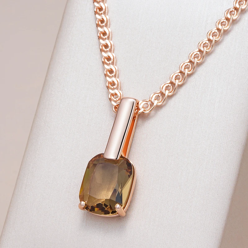 Kinel-collar con colgante de circón Natural marrón cuadrado para mujer, moda 585, Color oro rosa, joyería de boda para novia de alta calidad 1 Kinel-collar con colgante de circón Natural marrón cuadrado para mujer, moda 585, Color oro rosa, joyería de boda para novia de alta calidad 1