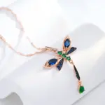 Kinel-collar con colgante de libélula de circón Natural para mujer, joyería fina Vintage chapada en oro rosa y negro, color azul intenso, 585 4