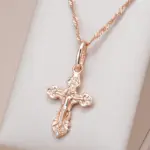 Kinel-collar de lujo con colgante de Cruz de circón Natural para mujer, Color oro rosa 585, encanto de Jesús de la Iglesia Ortodoxa, joyería fina diaria 1