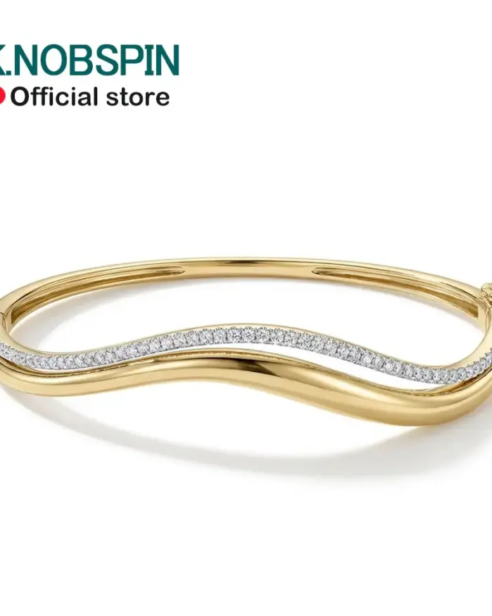 Pulseras de Doble Onda con Moissanita KNOBSPIN para Mujer, Certificadas por GRA, Diamantes de 1.5mm, Plata de Ley s925, Bañadas en Oro de 18K 1