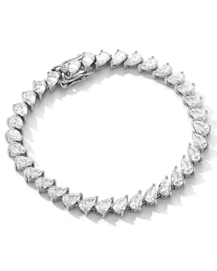 KNOBSPIN Pulsera de tenis de moissanita de pera de 4x6 mm, plata de ley s925 chapada en oro blanco de 18 quilates con pulsera fina GRA para mujer y hombre 2