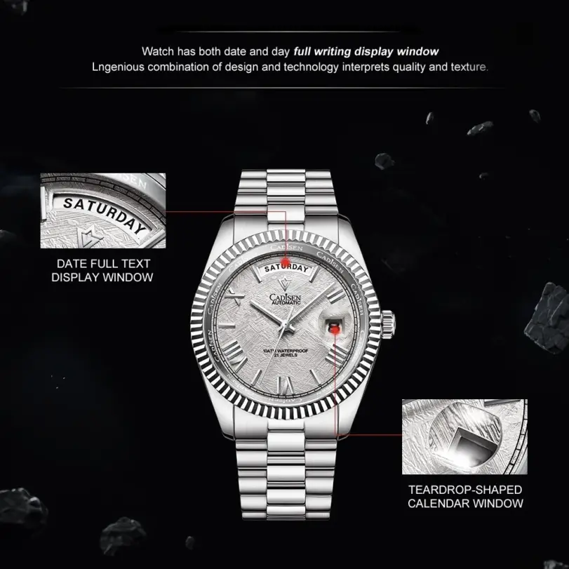 Nuevos relojes mecánicos CADISEN 2025 para hombre, reloj automático con esfera de meteorito de lujo para hombre, semana 100M, reloj japonés MIYOTA 8285 para hombre 4