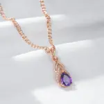 Kinel-collar con colgante de circonita Natural para mujer, gota de agua púrpura brillante, Color oro rosa 585, joyería fina Vintage para fiesta diaria 5