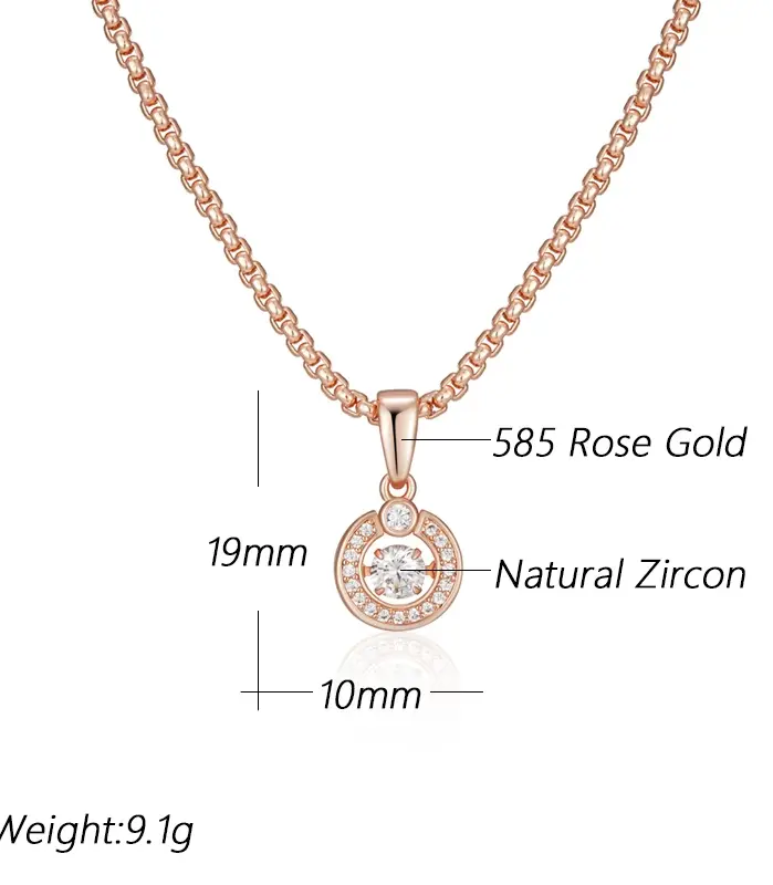 Kienl-collar con colgante de Color oro rosa 585, accesorios de circonita Natural oscilante a la moda, joyería diaria de alta calidad 2