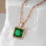 Kinel-collar con colgante de circón Natural verde cuadrado de lujo para mujer, joyería llamativa de boda para novia, Color oro rosa 585 3