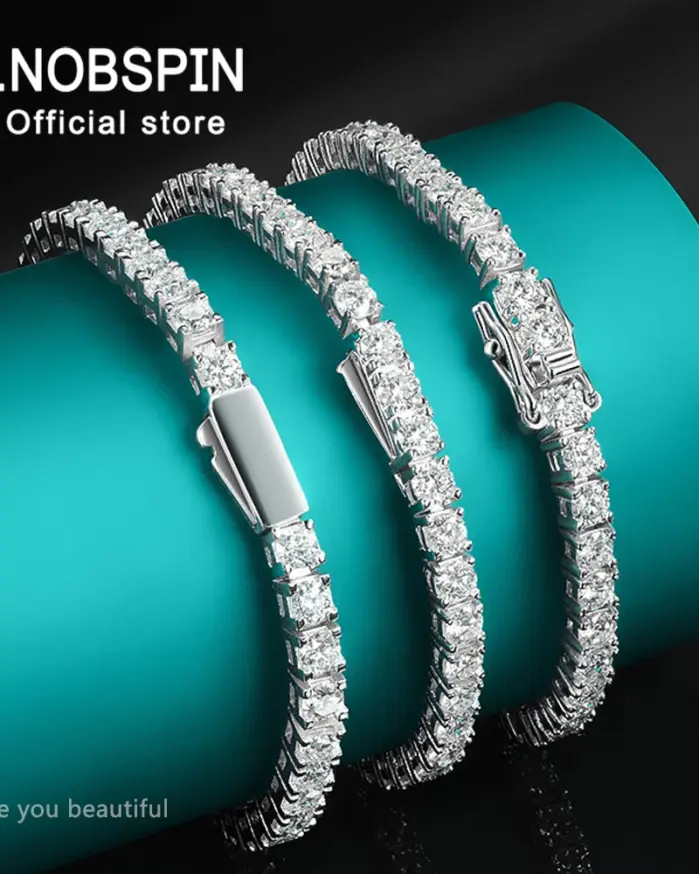 KNOBSPIN-pulsera de tenis de moissanita D VVS1, brazalete Original de plata de ley s925 chapada en oro blanco de 18k con pulseras GRA para mujer y hombre 1