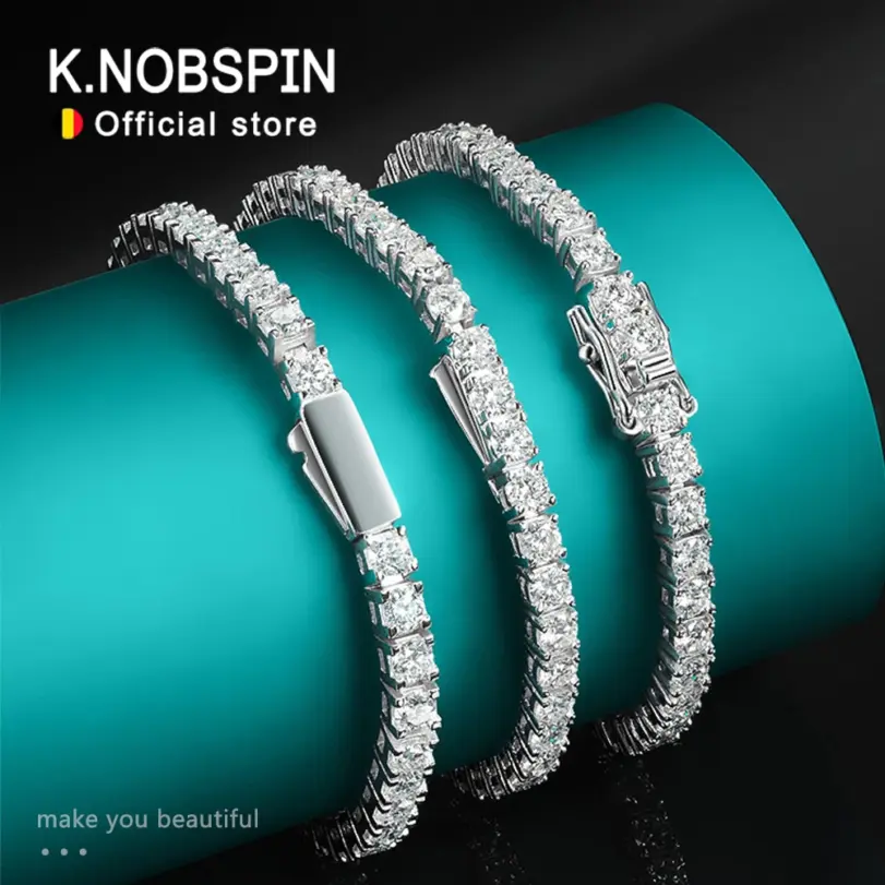 KNOBSPIN-pulsera de tenis de moissanita D VVS1, brazalete Original de plata de ley s925 chapada en oro blanco de 18k con pulseras GRA para mujer y hombre 1 KNOBSPIN-pulsera de tenis de moissanita D VVS1, brazalete Original de plata de ley s925 chapada en oro blanco de 18k con pulseras GRA para mujer y hombre 1