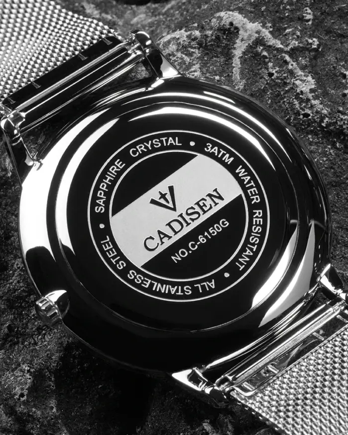 Reloj de cuarzo CADISEN Swiss Ronda 715 para hombre, esfera ultrafina de 7MM, zafiro luminoso, acero inoxidable, correa de malla Milano, relojes para hombre 2