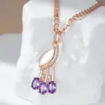 Kinel, collar con colgante de circón Natural púrpura brillante para mujer, moda 585, Color oro rosa, flor de cristal, joyería fina diaria 3