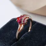 Kinel-Conjunto de pendientes y anillo de circón Natural rojo cuadrado para mujer, aretes colgantes de oro rosa 585, conjuntos de joyería de boda a la moda 6