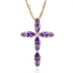 Kinel, collares con colgante de Cruz de Color oro rosa 585 inusuales para mujer, accesorios de circón Natural púrpura, joyería fina diaria 6