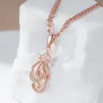 Kinel-collar con colgante de flor de circón Natural brillante para mujer, joyería de Boda nupcial étnica de Color oro rosa 585, moda 3