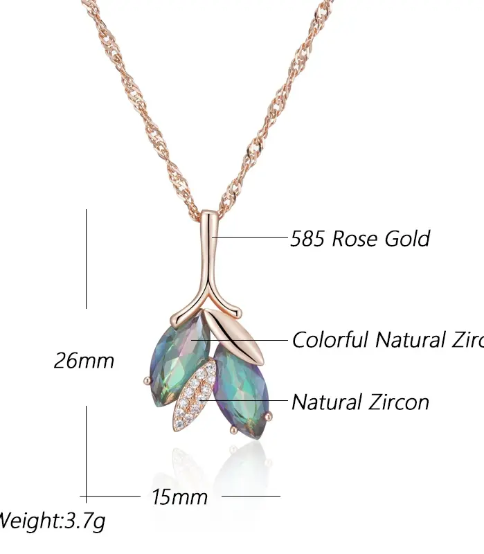 Kienl-collar con colgante de flor de cristal para mujer, Color oro rosa 585, accesorios coloridos de circón Natural, joyería fina diaria 2