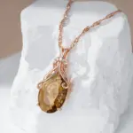 Kinel, collar con colgante de circón Natural marrón claro ovalado grande para mujer, moda 585, Color oro rosa, joyería diaria de alta calidad 3