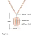 Collar con colgante cuadrado de circonita natural brillante y de diseño moderno, ideal para mujer. Diseño de lujo con combinación de colores en oro rosa y plata, perfecto para el uso diario. Joyería fina. 2