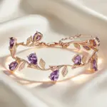 Kinel-pulsera de pétalos de Color oro rosa 585 de lujo para mujer, accesorios de circonita Natural morada brillante, joyería étnica para boda 6